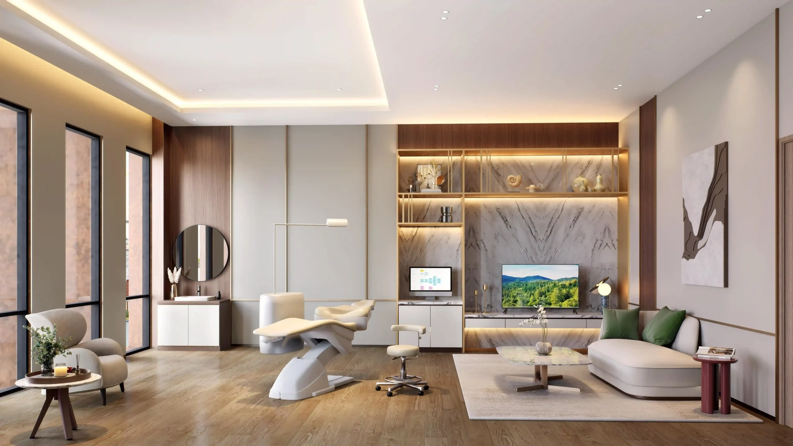 Ilustrasi interior klinik di dalam unit Domain Business Suites