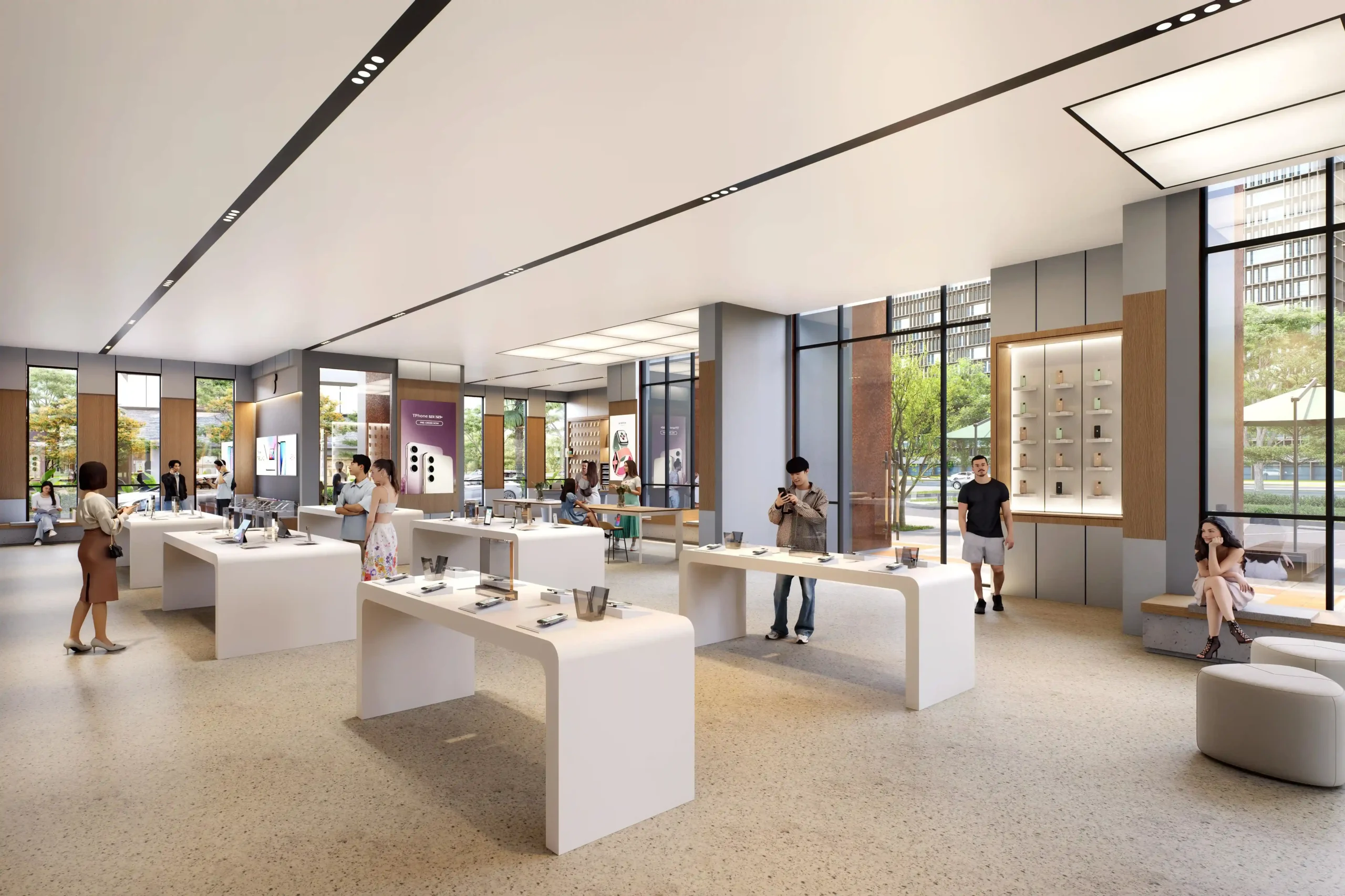 Ilustrasi interior gerai retail di dalam unit Domain Business Suites