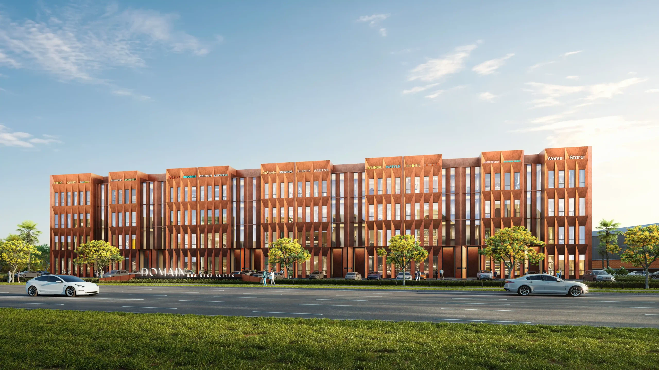 Ilustrasi fasad Domain Business Suites di Jalur Sutera Boulevard, di seberang kawasan Escala Alam Sutera