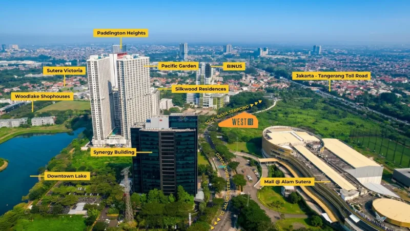 Foto udara Ruko West18 Alam Sutera dengan penanda kawasan sekitarnya